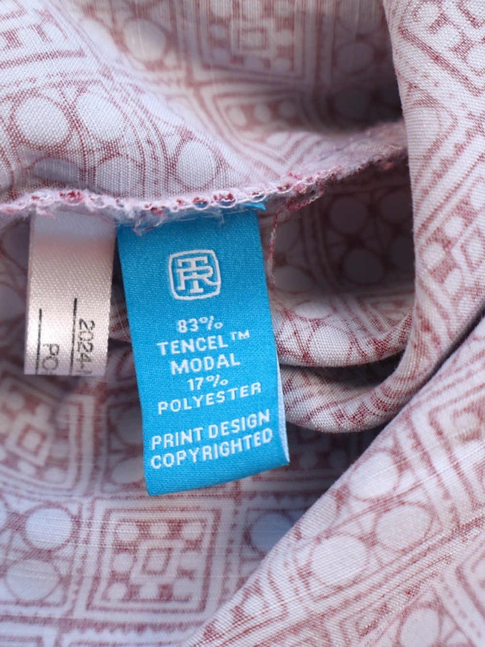TORI RICHARD Button Up Shirt 2XL Maroon Blue Geometric Print - Picture 7 of 8